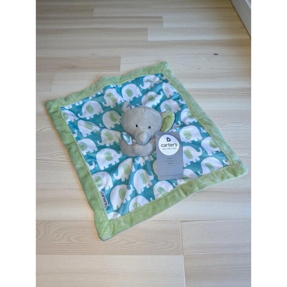 Carters Baby Elephant Lovey Security Blanket Green Blue Plush Comfort Toy - Picture 1 of 15
